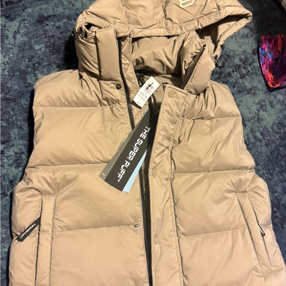 The Super Puff Vest with Hood Tan
